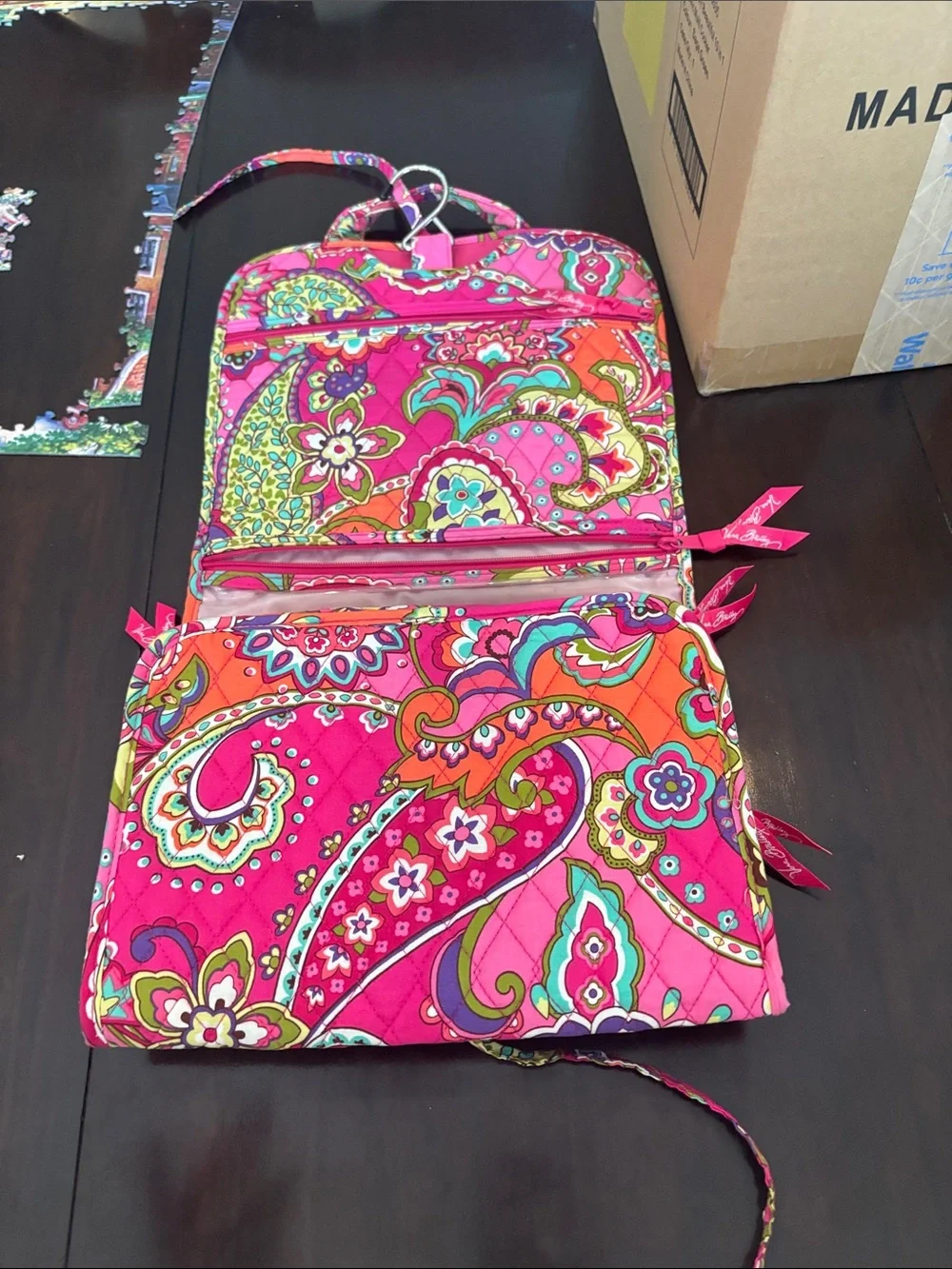 Vera Bradley Pink Floral Paisley Hanging Makeup Organizer